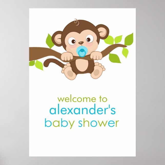 Cute Little Monkey Boy Baby Shower Poster (Front)