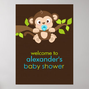 Cute Little Monkey Boy Baby Shower Poster
