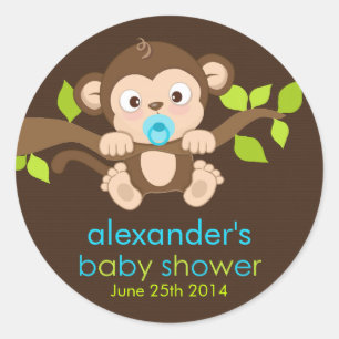 Cute Little Monkey Boy Baby Shower Sticker