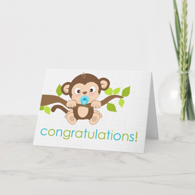 Cute Little Monkey Boy Greeting Card (Front)