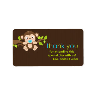 Cute Little Monkey Boy Thank You Label