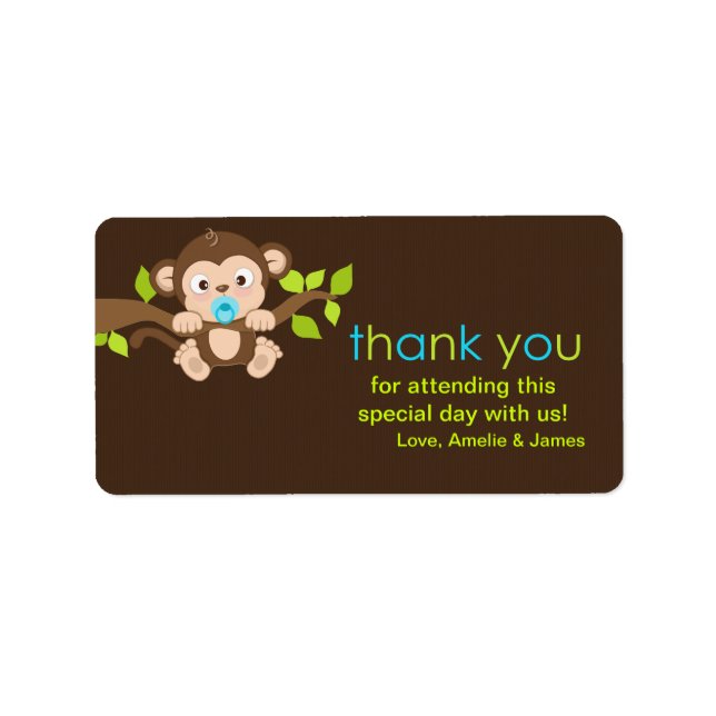 Cute Little Monkey Boy Thank You Label (Front)
