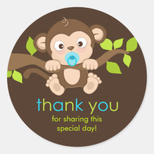 Cute Little Monkey Boy Thank You Sticker