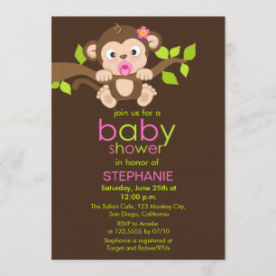 Cute Little Monkey Girl Baby Shower Invitation