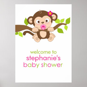 Cute Little Monkey Girl Baby Shower Poster