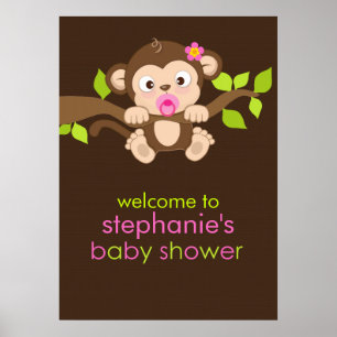 Cute Little Monkey Girl Baby Shower Poster