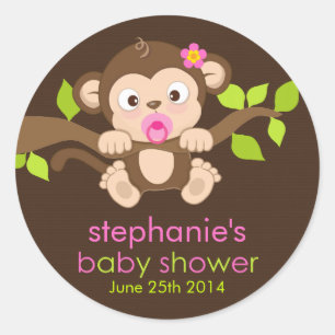 Cute Little Monkey Girl Baby Shower Sticker