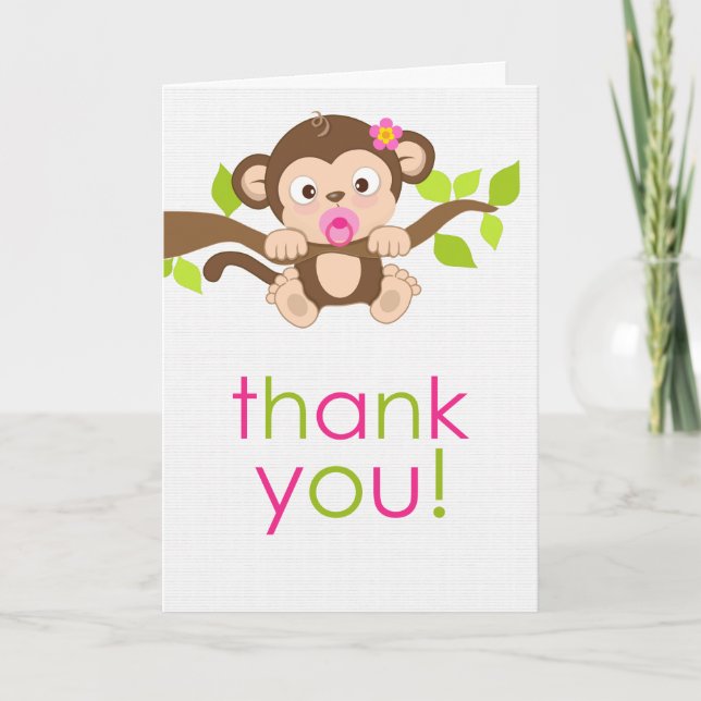 Cute Little Monkey Girl Thank You Card (Front)