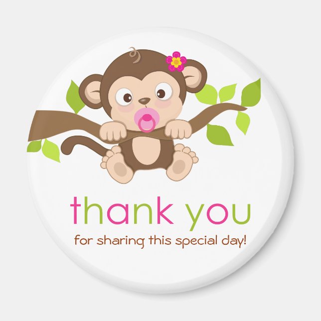Cute Little Monkey Girl Thank You Magnet (Front)