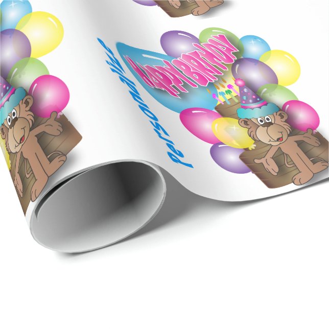 Cute Little Monkey | Happy Birthday Wrapping Paper (Roll Corner)