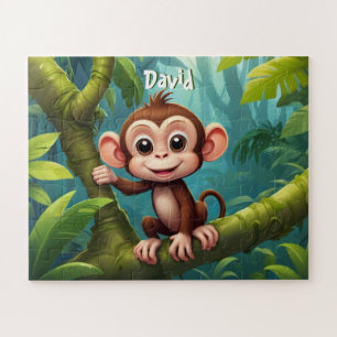 Cute Little Monkey in Jungle Personalised Jigsaw Puzzle