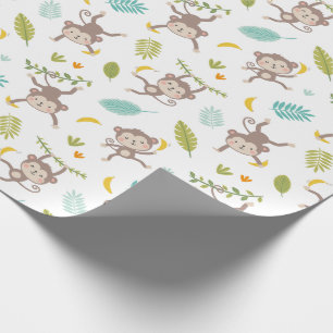 Cute Little Monkeys with bananas & leafs white Wrapping Paper