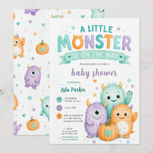 Cute Little Monster Baby Shower Halloween Invitation