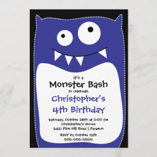 CUTE Little Monster Bash Birthday Party Blue Invitation
