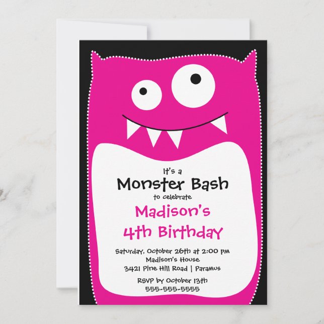 CUTE Little Monster Bash Birthday Party Invitation (Front)