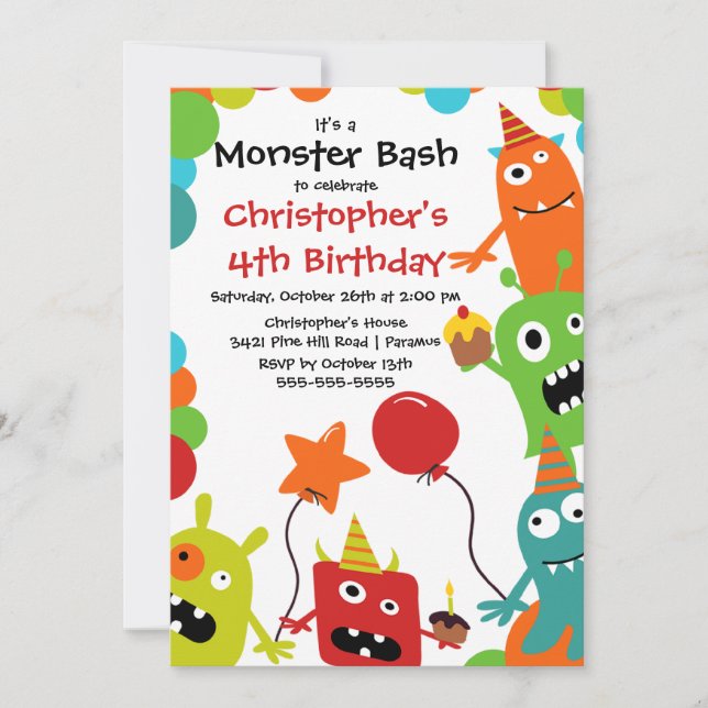CUTE Little Monster Bash Birthday Party Invitation (Front)
