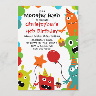 CUTE Little Monster Bash Birthday Party Invitation