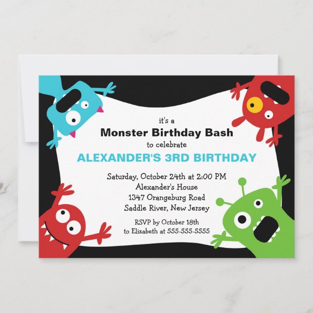 CUTE Little Monster Bash Birthday Party Invitation (Front)