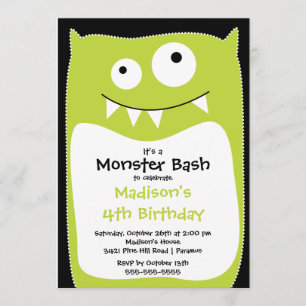 CUTE Little Monster Bash Birthday Party Lime Invitation