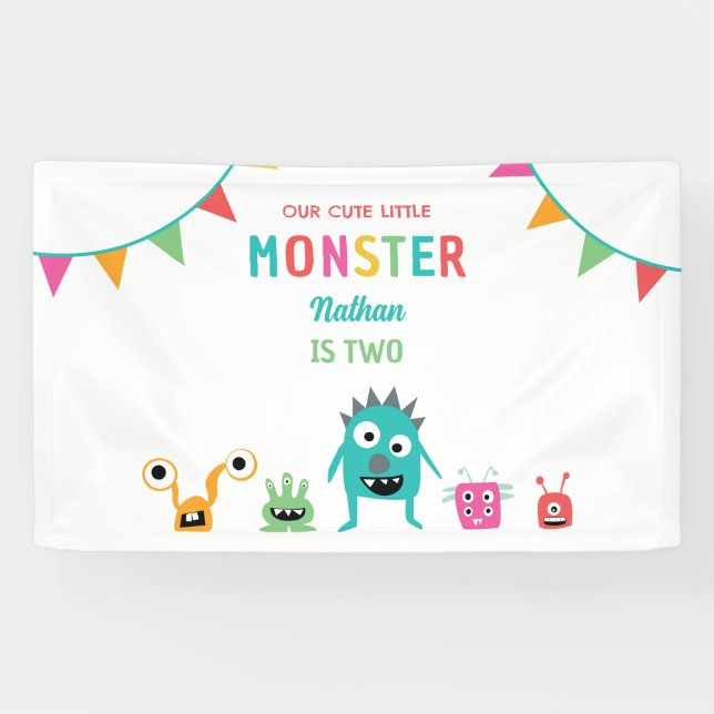 Cute Little Monster Birthday Kids Boy Colourful Banner (Horizontal)