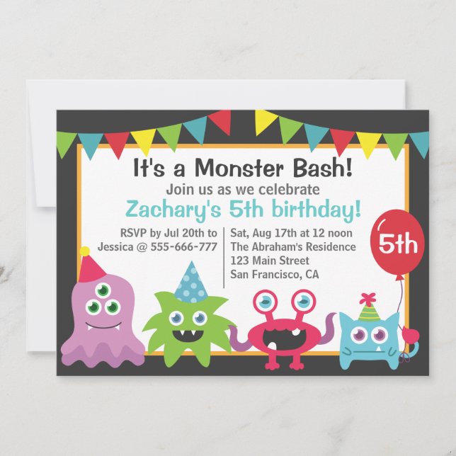 Cute Little Monster Birthday Party Bash for Kids Invitation (Front)