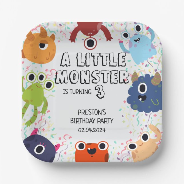 Cute Little Monster Birthday Party for All Ages Paper Plate (Front)