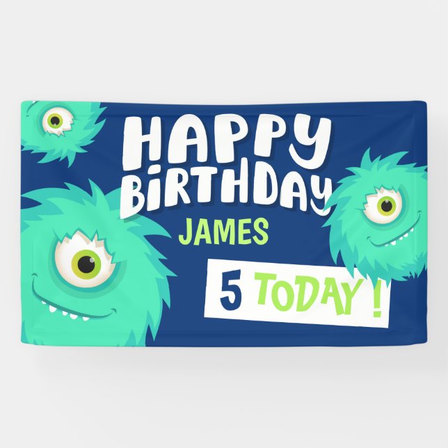 Cute Little Monster Blue Banner (Horizontal)