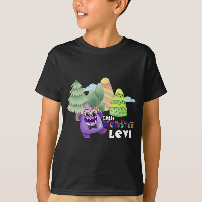👾Cute Little Monster Boy Custom Name  T-Shirt (Front)