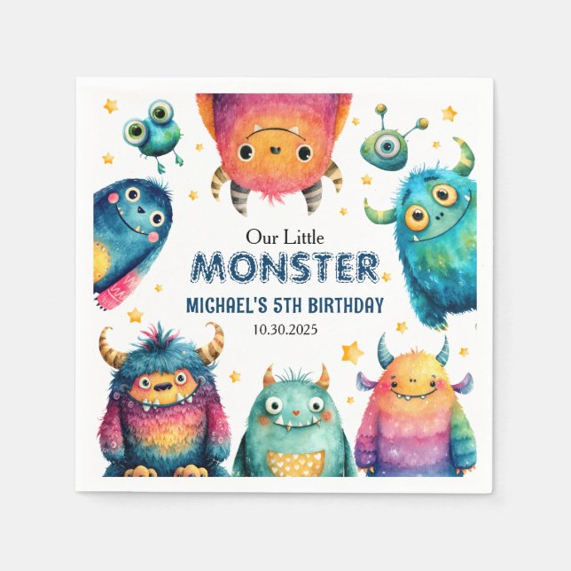 Cute Little Monster Cartoon Kids' Birthday Party  Napkin (Front)