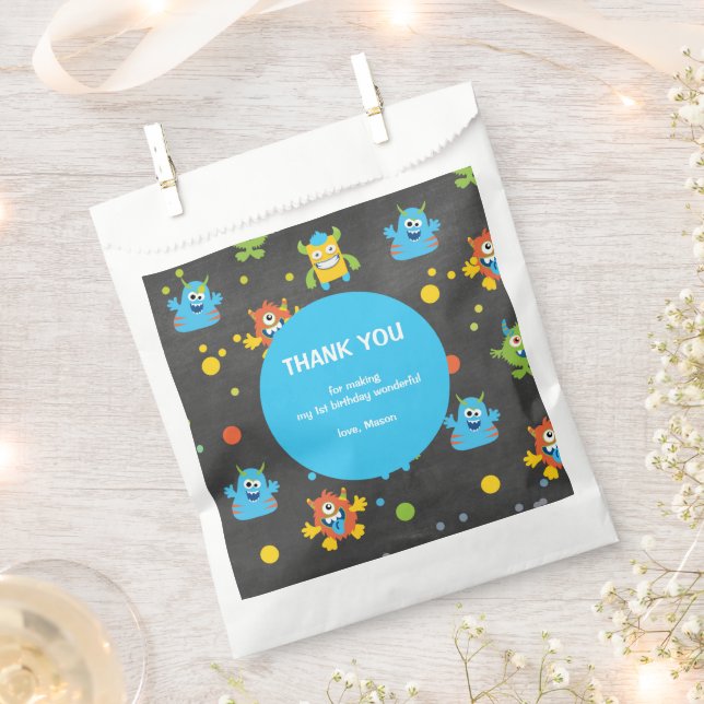 Cute little Monster chalkboard themed Birthday Favour Bags (Clipped)