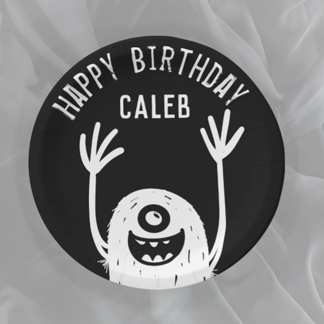 Cute Little Monster Custom Boys Birthday Paper Pla Paper Plate (Creator Uploaded)