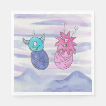 Cute Little Monster Gender Reveal Paper Napkin