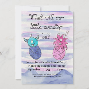 Cute Little Monster Gender Reveal Party Invitation