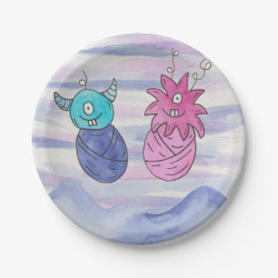 Cute Little Monster Gender Reveal Party Paper Plat Plate
