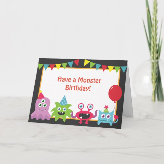Cute Little Monster Happy Birthday Card (Front)