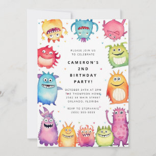 Cute Little Monster Kids Birthday Invitation