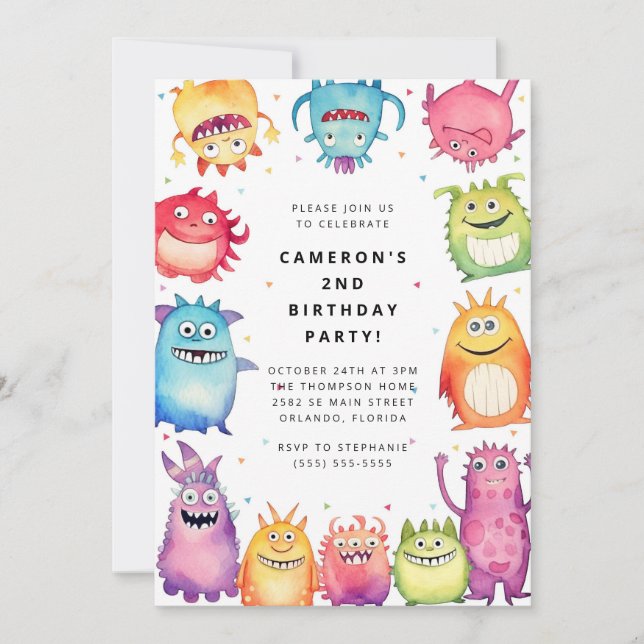Cute Little Monster Kids Birthday Invitation (Front)
