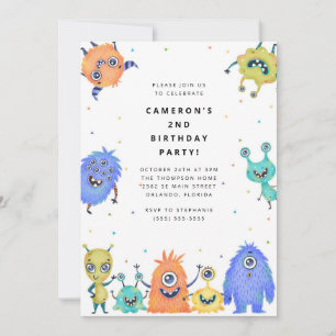 Cute Little Monster Kids Birthday Invitation