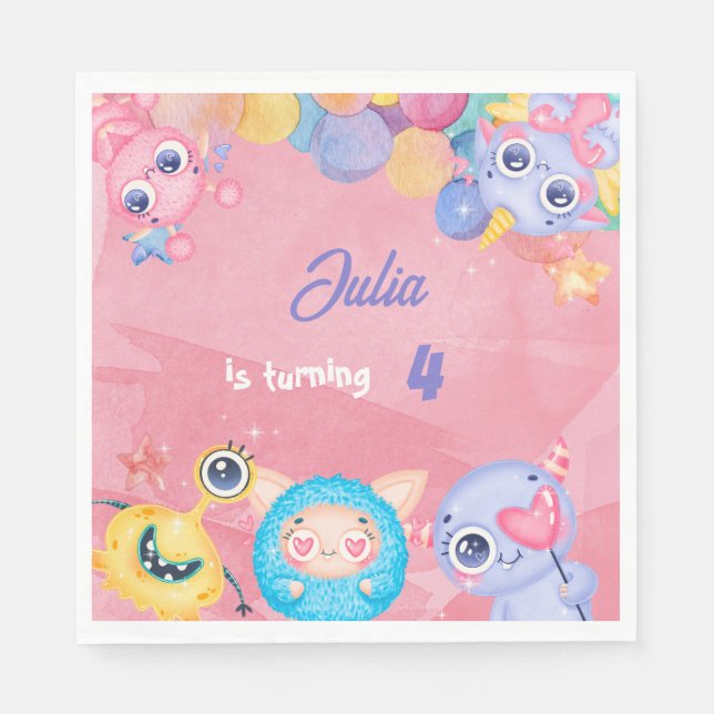 Cute Little Monster kids Birthday  Napkin (Front)