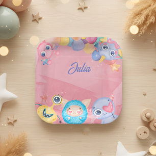Cute Little Monster kids Birthday Paper Plate