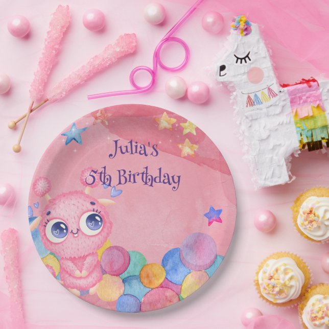 Cute Little Monster kids birthday Paper Plate (Party)