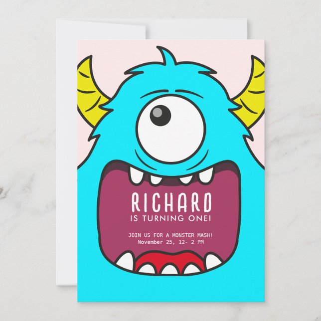 Cute Little Monster Mash Blue Themed Birthday Part Invitation (Front)