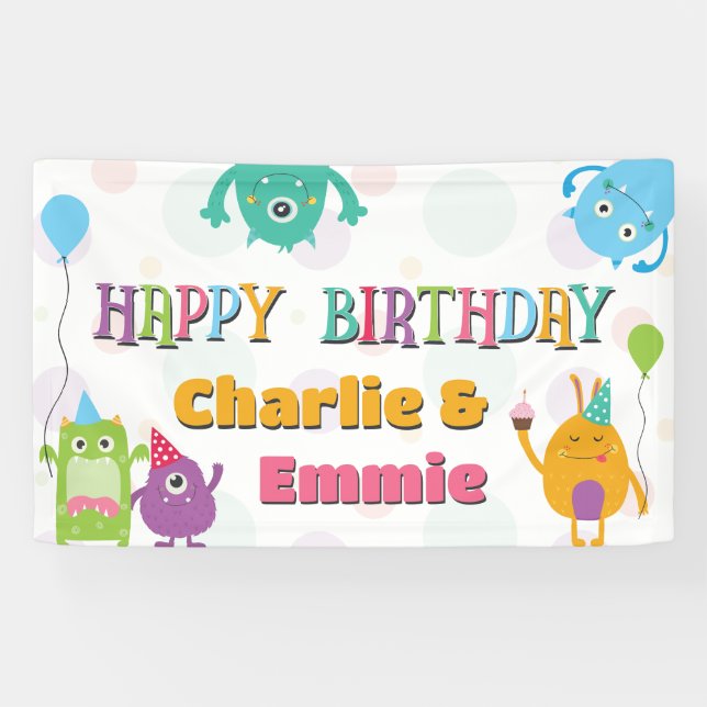 Cute Little Monsters Birthday Party, Any Age Banner (Horizontal)