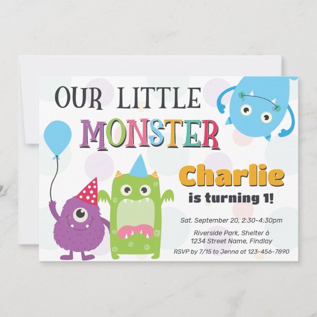 Cute Little Monsters Birthday Party, Any Age Invitation (Front)