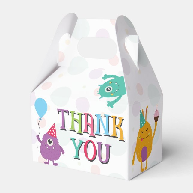 Cute Little Monsters Birthday Party Thank You Favour Box (Front Side)