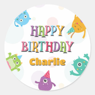 Cute Little Monsters Happy Birthday Party, Any Age Classic Round Sticker