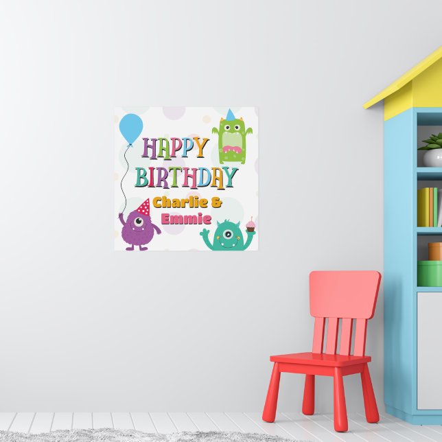 Cute Little Monsters Happy Birthday Party, Any Age Poster (Nursery 1)