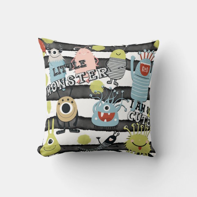 Cute Little Monsters Modern Chic Watercolor Stripe Cushion (Front)