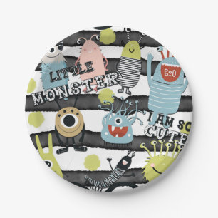 Cute Little Monsters Modern Chic Watercolor Stripe Paper Plate