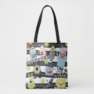 Cute Little Monsters Modern Chic Watercolor Stripe Tote Bag
